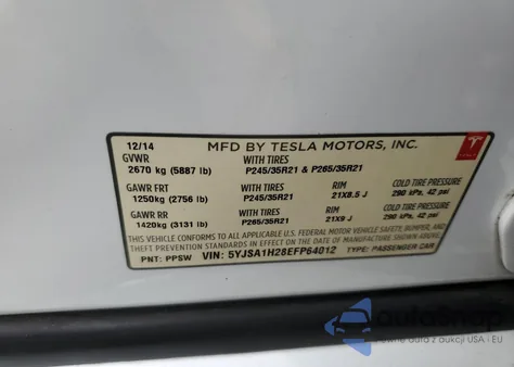 2014 Tesla Model S из США, поврежденный, VIN 5YJSA1H28EFP64012